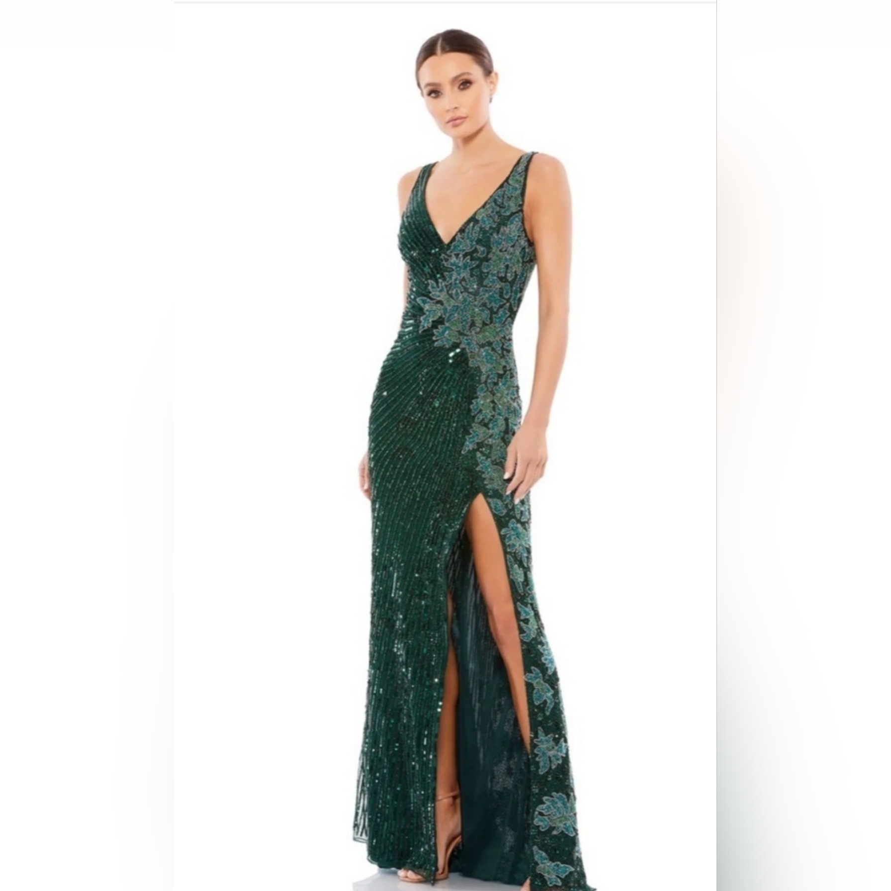 Mac Duggal Emerald Green Sequin Maxi Dress With Side Slit